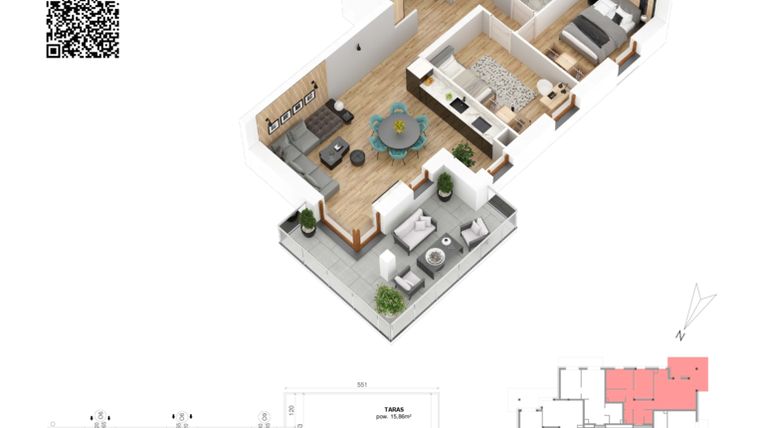 Rzut - Mieszkanie na sprzedaż 3 pokoje o powierzchni 63,38 m² - numer 9 w Villa Park - Etap IV