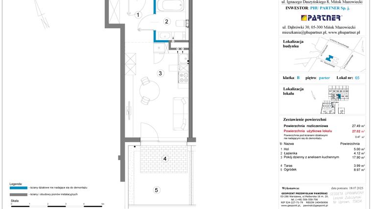 Rzut - Mieszkanie na sprzedaż 1 pokój o powierzchni 27,49 m² - numer B.0.65 w Daszyńskiego Square etap 1