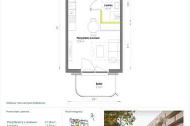 Rzut - Mieszkanie na sprzedaż 1 pokój o powierzchni 25,49 m² - numer A/1/18 w Skorosze Vita