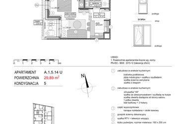 Rzut - Mieszkanie na sprzedaż 1 pokój o powierzchni 29,88 m² - numer A.1.5.14U w Mikołajki Apartamenty