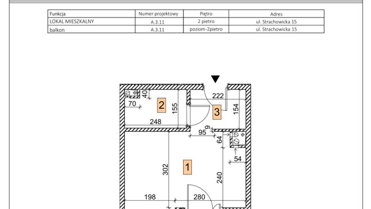 Rzut - Mieszkanie na sprzedaż 1 pokój o powierzchni 23,57 m² - numer A.3.11 w IVY HOUSE - Apartamenty inwestycyjne