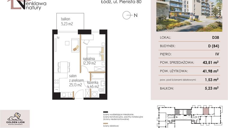 Rzut - Mieszkanie na sprzedaż 2 pokoje o powierzchni 41,38 m² - numer D38 w Enklawa Natury