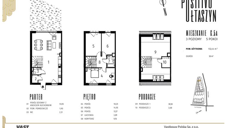 Rzut - Dom na sprzedaż 6 pokoi o powierzchni 153,44 m² - numer C.5a w Positivo Ołtaszyn