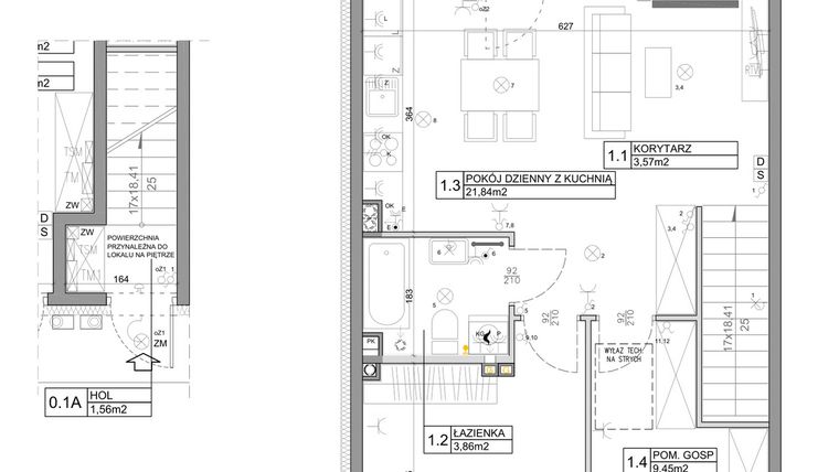 Rzut - Mieszkanie na sprzedaż 3 pokoje o powierzchni 58,82 m² - numer 74 w Manufaktura Marki 2 etap III