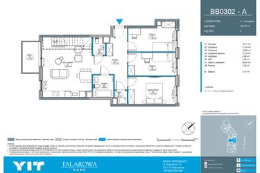 Rzut - Mieszkanie na sprzedaż 4 pokoje o powierzchni 106,4 m² - numer BB0302 w Talarowa Park