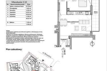 Rzut - Mieszkanie na sprzedaż 3 pokoje o powierzchni 65,27 m² - numer M2.10 w Bulwary Apartamenty
