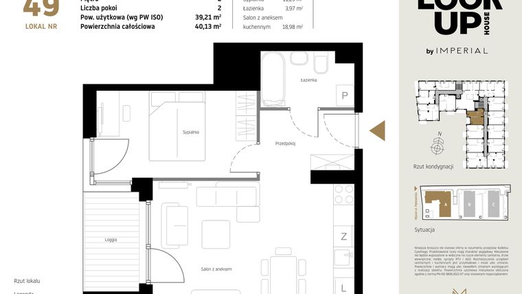 Rzut - Mieszkanie na sprzedaż 2 pokoje o powierzchni 39,21 m² - numer A.49 w Look Up House