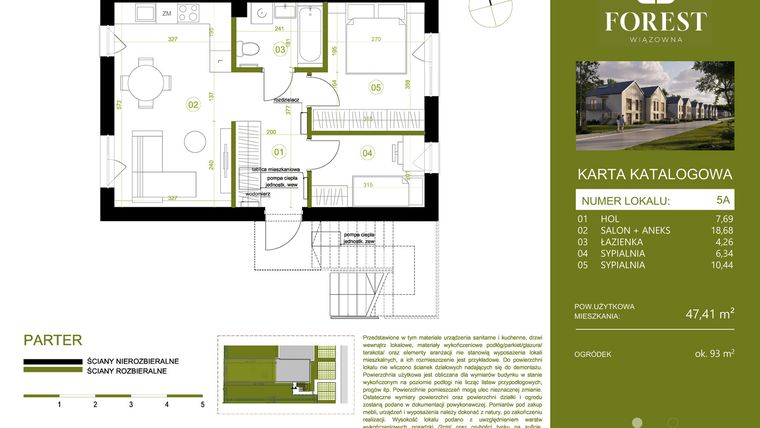 Rzut - Mieszkanie na sprzedaż 3 pokoje o powierzchni 47,41 m² - numer 5A w Wiązowna Forest