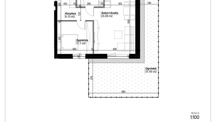 Rzut - Mieszkanie na sprzedaż 2 pokoje o powierzchni 46,83 m² - numer C.3 w Narcyzowe Wzgórza II