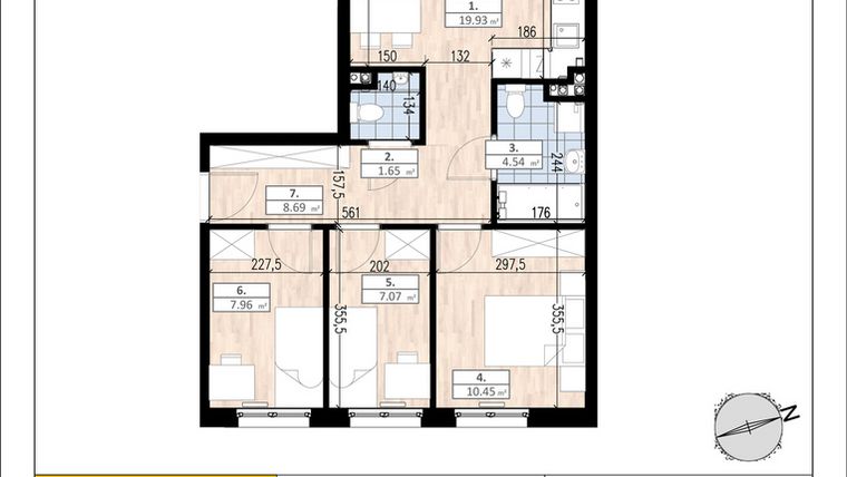 Rzut - Mieszkanie na sprzedaż 4 pokoje o powierzchni 60,29 m² - numer A1/2/2 w ACCANTO