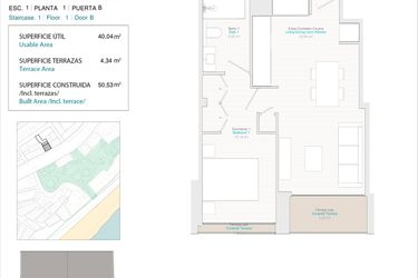 Rzut - Mieszkanie na sprzedaż 1 pokój o powierzchni 40 m² - numer 1B w Allonbay Urban - Villajoyosa