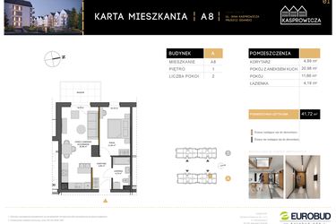 Rzut - Mieszkanie na sprzedaż 2 pokoje o powierzchni 41,72 m² - numer A.8 w Osiedle Kasprowicza