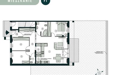 Rzut - Mieszkanie na sprzedaż 4 pokoje o powierzchni 92,38 m² - numer F1 w Aleja Wiśniowa Pogórze