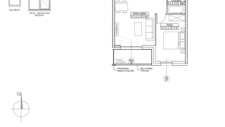 Rzut - Mieszkanie na sprzedaż 2 pokoje o powierzchni 42,71 m² - numer A.3.4.2 w Forma