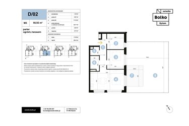Rzut - Mieszkanie na sprzedaż 3 pokoje o powierzchni 56,92 m² - numer D/02 w Osiedle Bolko etap II