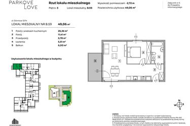 Rzut - Mieszkanie na sprzedaż 2 pokoje o powierzchni 49,06 m² - numer B.59 w Parkove Love