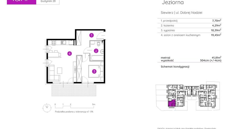 Rzut - Mieszkanie na sprzedaż 2 pokoje o powierzchni 41,81 m² - numer 28.A.0.4 w Murapol Siewierz Jeziorna bud. 27 i 28