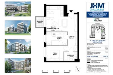 Rzut - Mieszkanie na sprzedaż 3 pokoje o powierzchni 59,43 m² - numer D90 w Nowe Wyżyny Apartamenty