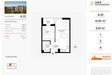 Rzut - Mieszkanie na sprzedaż 2 pokoje o powierzchni 41,91 m² - numer A.10 w Nowa Namiarkowa