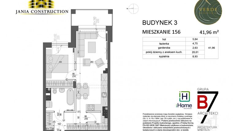 Rzut - Mieszkanie na sprzedaż 2 pokoje o powierzchni 41,96 m² - numer 156 w Miasteczko Verde