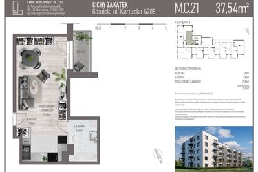 Rzut - Mieszkanie na sprzedaż 1 pokój o powierzchni 37,54 m² - numer M.C.21 w Cichy Zakątek