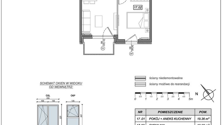 Rzut - Mieszkanie na sprzedaż 2 pokoje o powierzchni 39,12 m² - numer 10.B.17 w Nowe Południe bud. 10