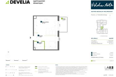 Rzut - Mieszkanie na sprzedaż 1 pokój o powierzchni 44,39 m² - numer AA0309 w Vilda Arte