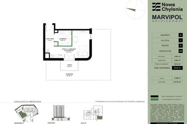 Rzut - Mieszkanie na sprzedaż 1 pokój o powierzchni 29,92 m² - numer A1-0-04 w Nowa Chylonia