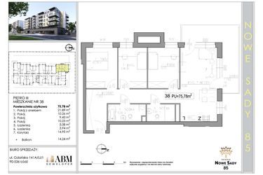 Rzut - Mieszkanie na sprzedaż 4 pokoje o powierzchni 75,96 m² - numer 38 w Nowe Sady 85