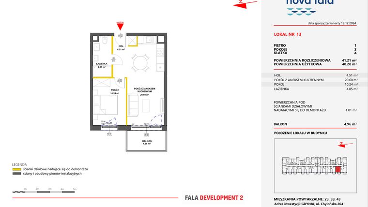Rzut - Mieszkanie na sprzedaż 2 pokoje o powierzchni 41,21 m² - numer 13 w Miasteczko Nova Fala