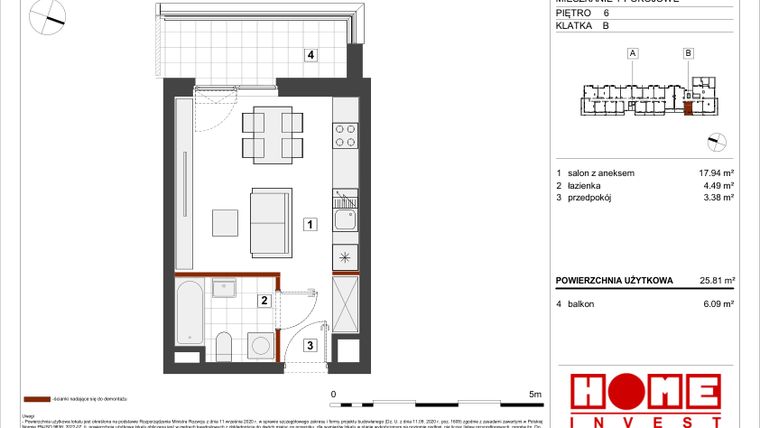 Rzut - Mieszkanie na sprzedaż 1 pokój o powierzchni 25,81 m² - numer A-B169 w Warszawski Świt etap VII