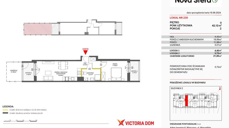 Rzut - Mieszkanie na sprzedaż 2 pokoje o powierzchni 42,12 m² - numer 230 w Miasteczko Nova Sfera 3