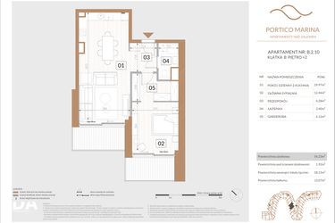 Rzut - Mieszkanie na sprzedaż 2 pokoje o powierzchni 57,82 m² - numer B.2.10 w Portico Marina