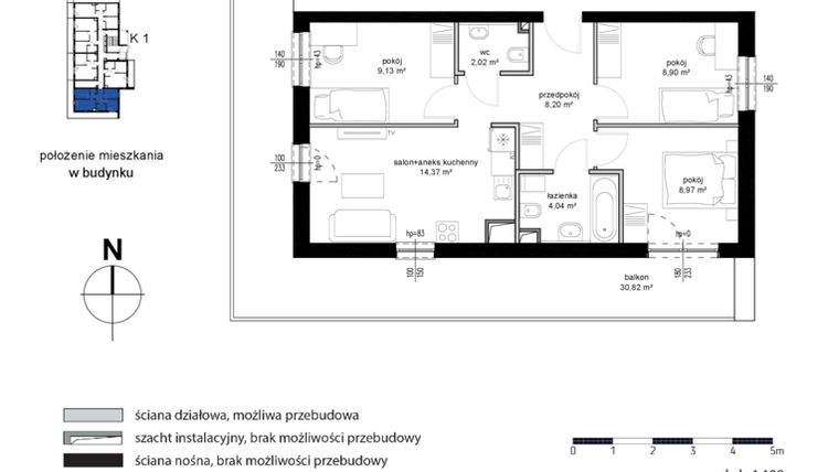 Rzut - Mieszkanie na sprzedaż 2 pokoje o powierzchni 55,63 m² - numer 2 w Kwarcowe Wzgórze - bud. 2