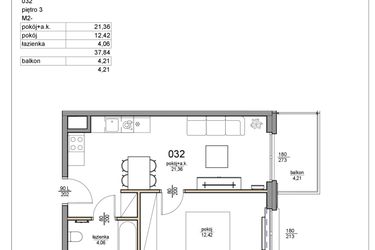 Rzut - Mieszkanie na sprzedaż 2 pokoje o powierzchni 37,84 m² - numer 32 w Rezydencja Liwska 3