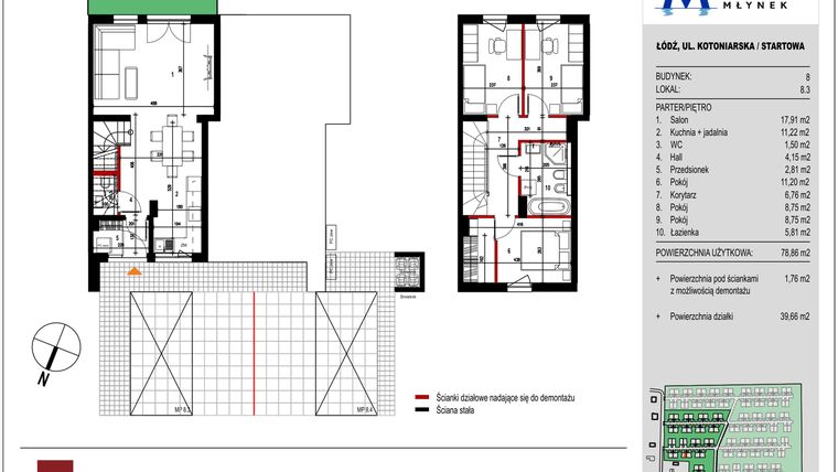 Rzut - Mieszkanie na sprzedaż 4 pokoje o powierzchni 78,86 m² - numer 8.3 w Przystań Młynek
