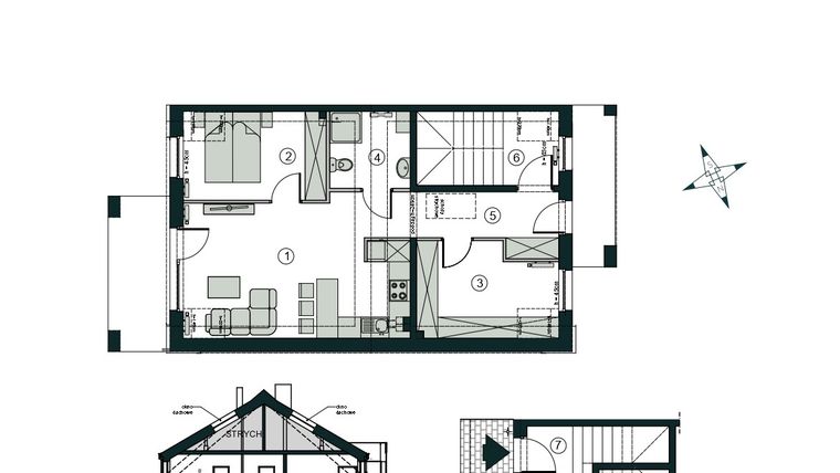 Rzut - Mieszkanie na sprzedaż 3 pokoje o powierzchni 54,93 m² - numer S2 w Aleja Wiśniowa Pogórze