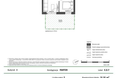 Rzut - Mieszkanie na sprzedaż 2 pokoje o powierzchni 31,91 m² - numer E.0.7 w Nowy Świat Ostoja etap II - EFG