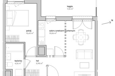 Rzut - Mieszkanie na sprzedaż 2 pokoje o powierzchni 39,73 m² - numer A.03.041 w Unii Lubelskiej Vita