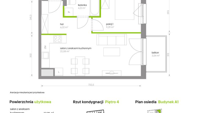 Rzut - Mieszkanie na sprzedaż 2 pokoje o powierzchni 41,81 m² - numer A1.4B70 w Bemowo Vita