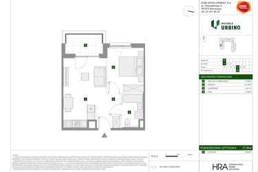 Rzut - Mieszkanie na sprzedaż 2 pokoje o powierzchni 37,36 m² - numer 35 w Osiedle Urbino etap 1.4