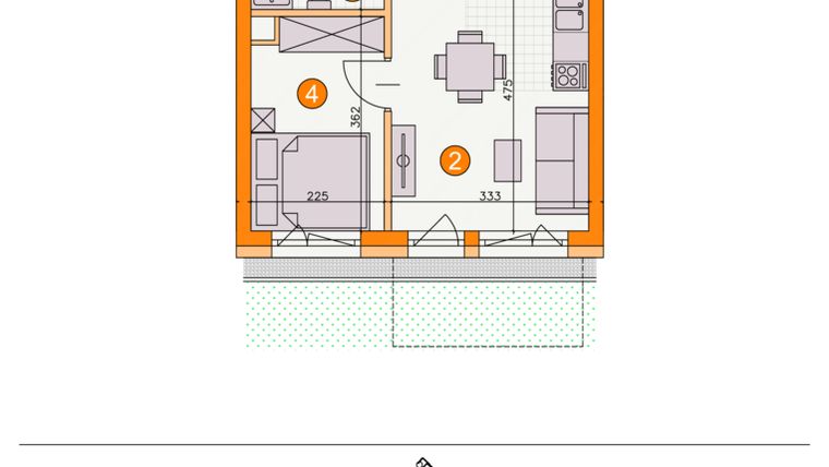Rzut - Mieszkanie na sprzedaż 2 pokoje o powierzchni 27,65 m² - numer BI/D3 w Osiedle Bocianie Gniazdo 2