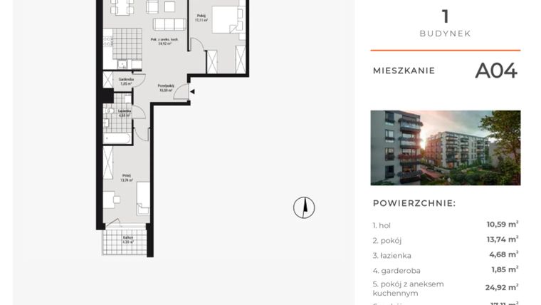 Rzut - Mieszkanie na sprzedaż 3 pokoje o powierzchni 73,52 m² - numer A04 w Na Koszutce
