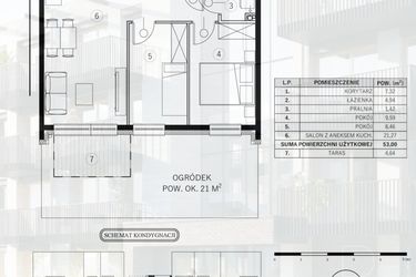 Rzut - Mieszkanie na sprzedaż 3 pokoje o powierzchni 53 m² - numer 5 w Młody Straszyn Park VI - bud. B