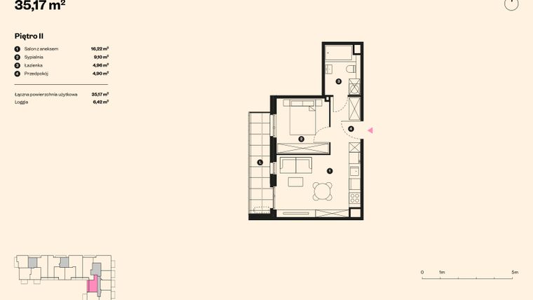 Rzut - Mieszkanie na sprzedaż 2 pokoje o powierzchni 35,17 m² - numer 21 w Sołtysowska
