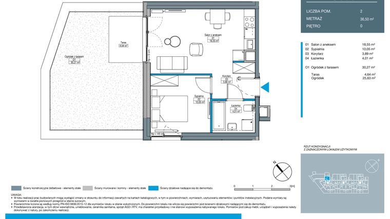Rzut - Mieszkanie na sprzedaż 2 pokoje o powierzchni 36,5 m² - numer DC0001 w Talarowa Park II