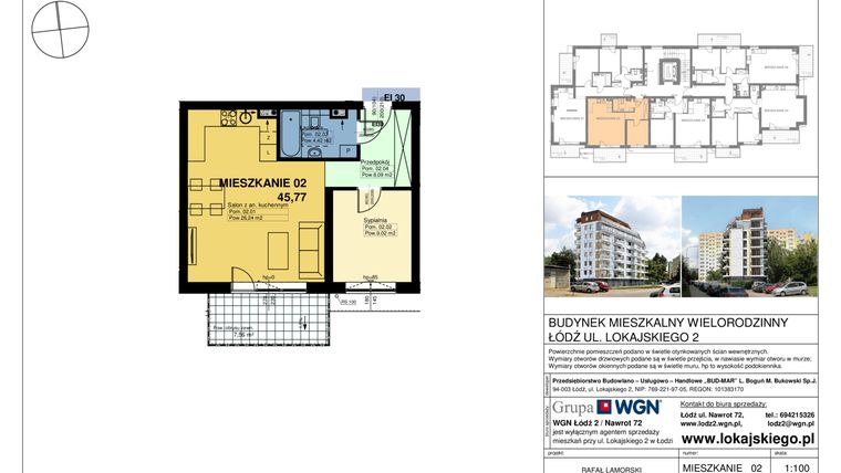 Rzut - Mieszkanie na sprzedaż 2 pokoje o powierzchni 45,77 m² - numer M02 w Apartamenty Lokajskiego