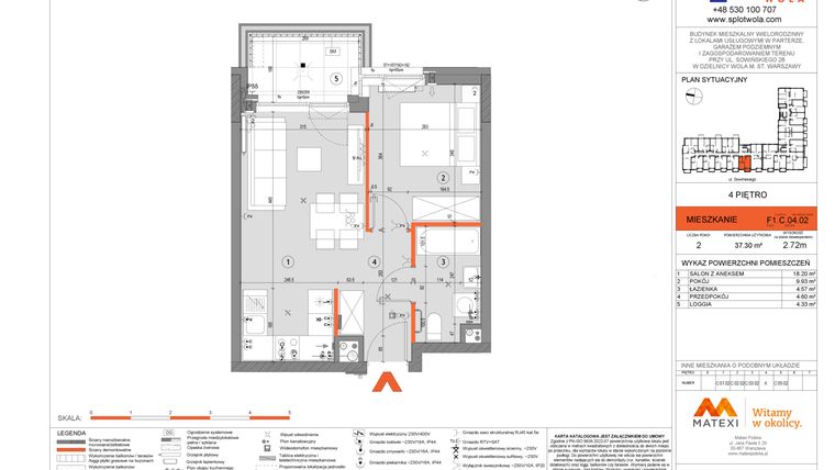 Rzut - Mieszkanie na sprzedaż 2 pokoje o powierzchni 37,3 m² - numer F1.C.04.02 w Splot Wola