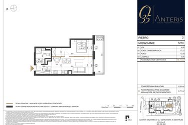 Rzut - Mieszkanie na sprzedaż 2 pokoje o powierzchni 38,72 m² - numer M.14 w Ożarowska 35