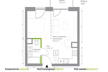Rzut - Mieszkanie na sprzedaż 1 pokój o powierzchni 34,43 m² - numer A.2.11 w Jesionowa Vita